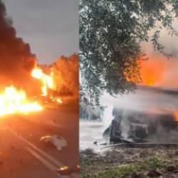 Feci kaza: Tanker bomba gibi patladı! Ortalık savaş alanına döndü