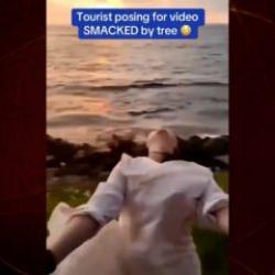 Trenden sarkan genç kadın ağaca çarptı! Arkadaşları o anları paylaştı