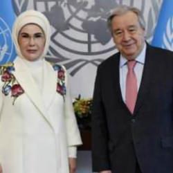 Emine Erdoğan, BM Genel Sekreteri Guterres ile g&ouml;r&uuml;şt&uuml;! Sıfır Atık vurgusu