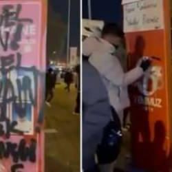 Saraçhane'de eylemciler 15 Temmuz şehitlerinin isimlerin olduğu panoyu boyadı