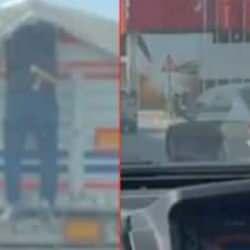 Kırmızı ışıkta duran kamyondan karpuz &ccedil;aldı; o anlar kamerada