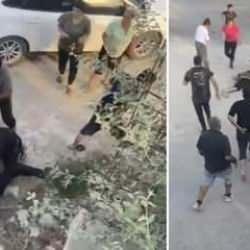 Kavgayı ayırmaya &ccedil;alışırken bı&ccedil;aklandılar! Korkun&ccedil; anlar kamerada