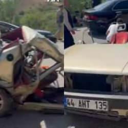 Malatya'da korkunç kaza: Otomobil ortadan ikiye ayrıldı!