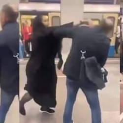 Rusya'da İslam d&uuml;şmanını perişan ettiler! Baş&ouml;rt&uuml;l&uuml; kadınlardan cesur direniş