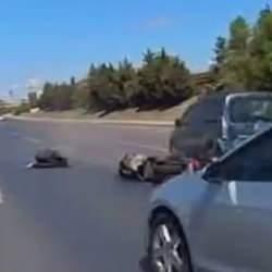 Arnavutköy'de motosikletli, araç altında kalmaktan son anda kurtuldu
