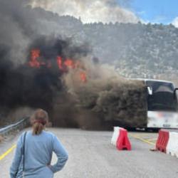 Konya'da facia: Yolcu otobüsü alev aldı