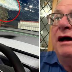 Milyarda bir ihtimal! 110 km hızla ilerleyen Tesla’nın ön camına meteor çarptı!