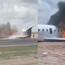 Afrika &uuml;lkesinde Bakan ve 20 kişilik ekibi taşıyan u&ccedil;ak pistten &ccedil;ıktı! 