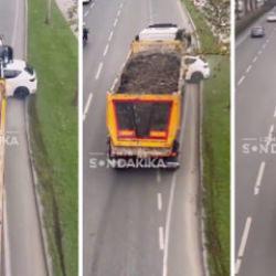İzmir’de hafriyat kamyonu otomobili 100 metre sürükledi