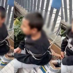 Sarıyer&rsquo;de pazarda eşofman &ccedil;alan &ccedil;ocuğun iple bağladığı anlar kamerada