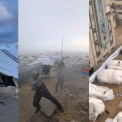 Gazze'de yerinden edilmiş Filistinlilerin &ccedil;adırları sular altında kaldı