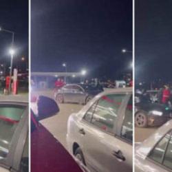 Benzinlikteki tekmeli yumruklu kavga kamerada