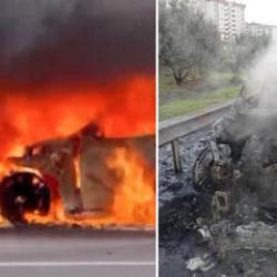 Esenyurt TEM Otoyolu'nda cip yanarak k&uuml;le d&ouml;nd&uuml;