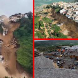 Sicilya'daki toprak kayması ev ve arabaları yuttu