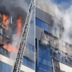 Kocaeli'de 7 katlı iş merkezinde yangın! Facianın eşiğinden d&ouml;n&uuml;ld&uuml;