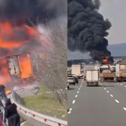 Kuzey Marmara Otoyolu'nda TIR alev topuna d&ouml;nd&uuml;! 