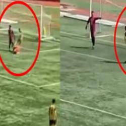 Gol sevinci yaşayan rakibinin kafasına tekme attı! 