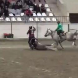 Uşak'ta atlı cirit turnuvasındaki feci kazadaki at telef oldu sporcu ağır yaralandı