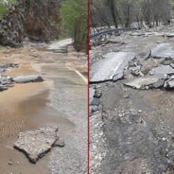 İl&ccedil;eye giden yol kapandı: Şiddetli yağış sonrası sular altında kaldı!