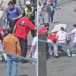 Taksim&rsquo;in g&ouml;beğinde meydan dayağı: D&ouml;nerciler, vatandaşı tekme tokat d&ouml;vd&uuml;