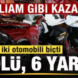 Katliam gibi kaza: Tır iki otomobili bi&ccedil;ti! 5 &ouml;l&uuml;, 6 yaralı