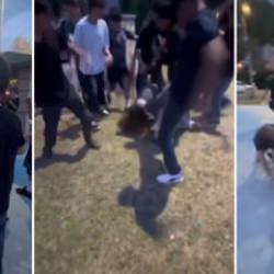 10 &ccedil;ocuk, parkta bir &ccedil;ocuğu tekme ve yumruklarla d&ouml;vd&uuml;
