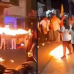 Kolombiya'da se&ccedil;im mitinginde dehşet anları: Ateşbazın y&uuml;z&uuml; alevler i&ccedil;inde kaldı