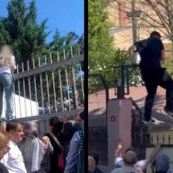 Sınava ge&ccedil; kalan &ouml;ğrenci, demir parmaklıklara tırmandı