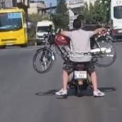 Motosiklet &uuml;zerinde motosiklet! Gaziantep'te akılalmaz yolculuk