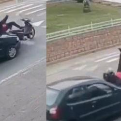 Brezilya'da yayaya yol veren motosikletliye otomobil &ccedil;arptı