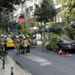 Nişantaşı&rsquo;nda &ccedil;ınar ağacı iki aracın &uuml;zerine devrildi