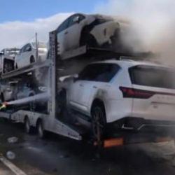 Ağrı'da otomobil y&uuml;kl&uuml; TIR'da yangın