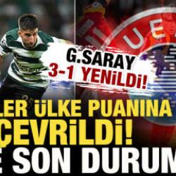 Galatasaray 3-1 mağlup oldu, g&ouml;zler UEFA &uuml;lke puanına &ccedil;evrildi! İşte son durum