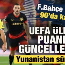 Fenerbah&ccedil;e 3 puanı 90'da ka&ccedil;ırdı! UEFA &uuml;lke puanı g&uuml;ncellendi: Yunanistan'dan s&uuml;rpriz