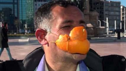 Portakal kabuğundan maske yaptı
