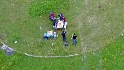 Piknik hazırlığı yapan grubu drone yakaladı