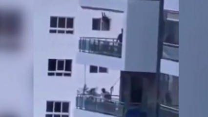 Çocuğu için 8. kattaki balkona salıncak kurdu