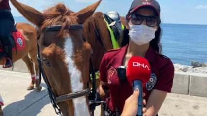 Bostancı Sahili'ndeki atlı polislere yoğun ilgi
