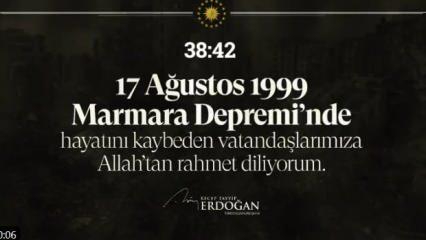 Başkan Erdoğan'dan '17 Ağustos 1999 Marmara Depremi' mesajı