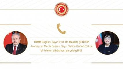 TBMM Başkanı Şentop'a, Azerbaycan Meclis Başkanı Gafarova'dan tebrik telefonu