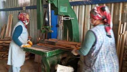 Kereste fabrikasında çalışan kadınlar erkeklere taş çıkartıyor