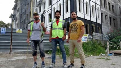 Trabzon'da, işçilerin inşaat malzemeli defilesi, sosyal medyada ilgi gördü