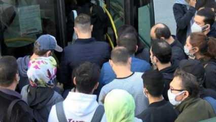 İstanbul'da otobüsler doldu taştı, sosyal mesafe unutuldu