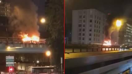 Mecidiyeköy D-100'de araç alev alev yandı 