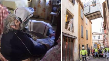 Fransa’da 300 kiloluk adam vinç yardımı ile evden çıkarıldı
