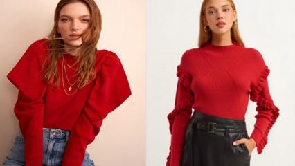 En g&uuml;zel kırmızı kazak modelleri 2021! Kırmızı kazak nasıl kombinlenir?