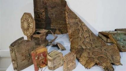 Şanlıurfa'da Ortaçağ'a ait olduğu değerlendirilen işlemeli piton derisi ele geçirildi