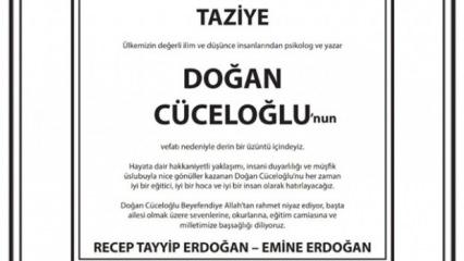 Erdoğan çiftinden Doğan Cüceloğlu için taziye ilanı