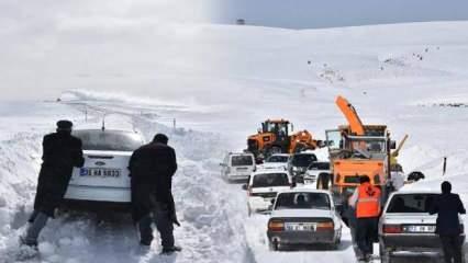 Muş'ta etkili olan yoğun kar yağışı yolları kapattı, mahsur kalan 100 kişi 4 saatte kurtarıldı