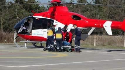 Kalp krizi geçirdi imdadına ambulans helikopter yetişti